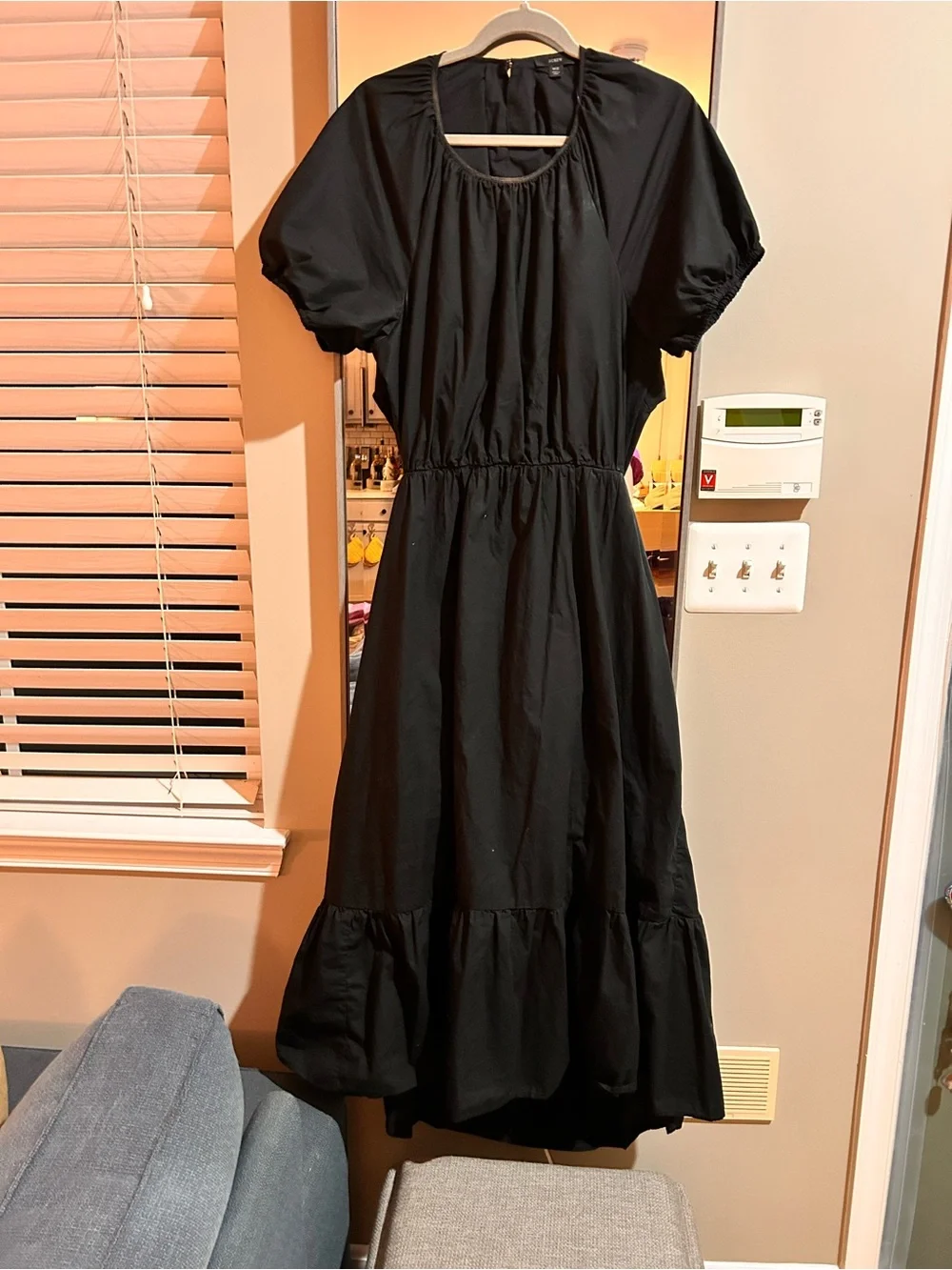 J. Crew Black Puff-Sleeve Cutout Midi Dress